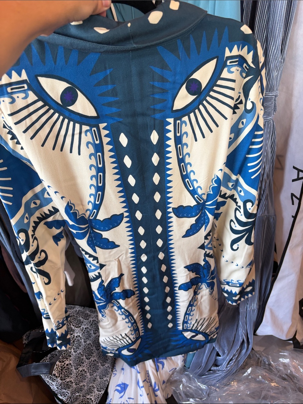 FARM Rio Cream and Blue Mini Dress with Graphic Palm Print - Picture 7 of 7